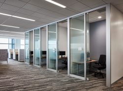 individual offices separated by glass