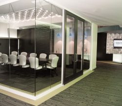 glass-walled conference room