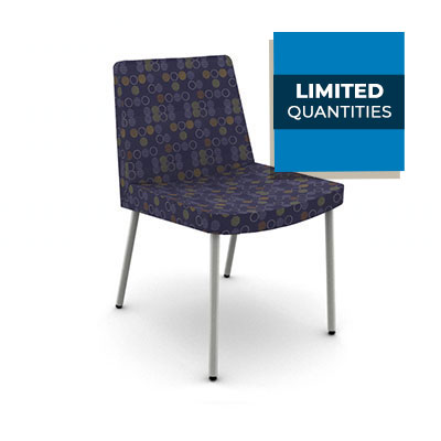 HON Flock Chair, Blue Pattern Fabric, Satin Chrome Leg Color With Glides