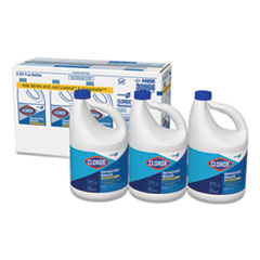 three large bottles of Clorox bleach
