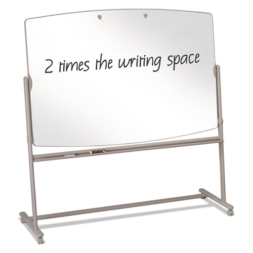 Total Erase Reversible Mobile Easel, 72 x 48, White Surface, Neutral Frame with “2 times the writing space” written on it