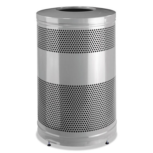 Rubbermaid Silhouette Waste Receptacle, Round, Steel, 26 gal, Silver Metallic