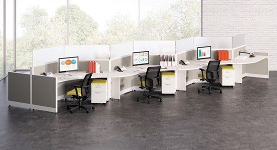 The Accelerate Cubicle system connected & arranged for a modern open office layout.