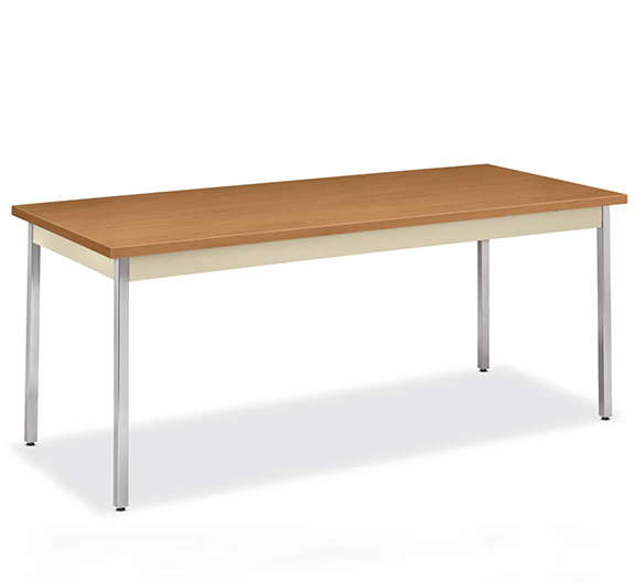 HON Utility Table, 72"W x 30"D, Harvest Laminate, Putty Finish, Chrome Leg Finish