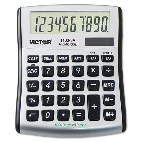 The Victor antimicrobial calculator in silver and black
