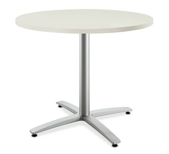 HON Between Round Table, Seated Height X-Base, 36"D, Silver Mesh Laminate, Textured Silver Finish