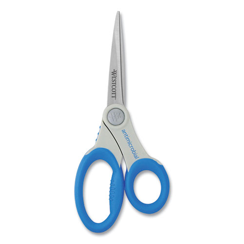 Antimicrobial scissors with blue handles