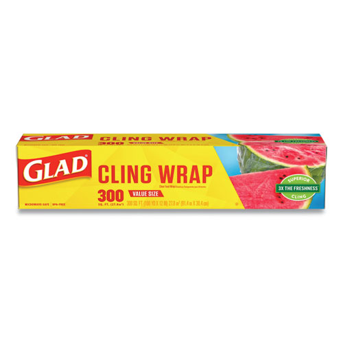 Glad Cling Wrap Plastic Wrap, 300 Square Foot Roll, Clear 