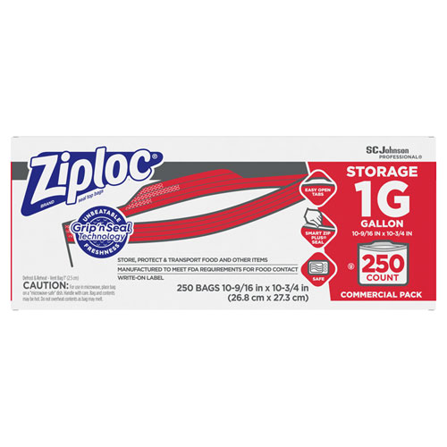 Ziploc Double Zipper Storage Bags, 1 gal, 1.75 mil, 10.56" x 10.75", Clear