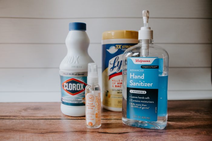 Cleaning supplies on a table